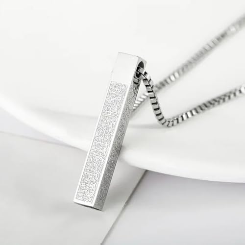 Ayatul Kursi Vertical Pendant Necklace Stainless Steel 3D Bar Allah Necklace for Men Women Islamic Quran Prayer Talisman Islamic Jewelry Islam Eid Ramadan Gift - color: Silver 3D bar necklace