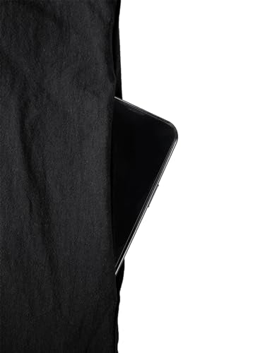 Jacansi Men's 65% Cotton 35% Linen Hooded Kaftan, Long Sleeve Button Down Thobe, Loose Casual Gown with Pockets - color: Black, size: Large