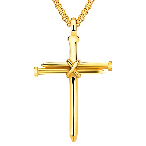 Isaiah 41:7 Nail Cross for Car Rearview Mirror Hanging Accessories Pendant Necklace For Men Women Car Charm Hanging Ornament Decor Christian Religious Cross Pendan - color: Gold