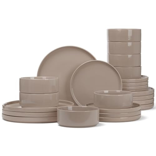 Famiware Nebula Plates and Bowls, 24-Piece Dinnerware Set, Cinnamon Brown - color: Cinnamon Brown, size: Service for 8 (Standard Dinner Set)