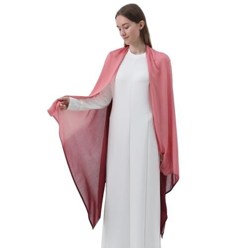 Women Scarf and Shawls, Soft Modal Jersey Scarves, Gradient Long Wrap for Spring Summer and Autumn - color: Purple Rose & Pink