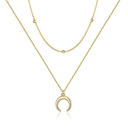 Turandoss Dainty Layered Choker Necklace, Handmade Y Pendant Necklace Multilayer Bar Disc Necklace Adjustable Layering Choker Necklaces for Women - style: 2PCS - Chain&Crescent
