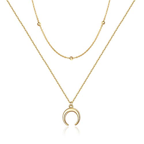 Turandoss Dainty Layered Choker Necklace, Handmade Y Pendant Necklace Multilayer Bar Disc Necklace Adjustable Layering Choker Necklaces for Women - style: 2PCS - Chain&Crescent