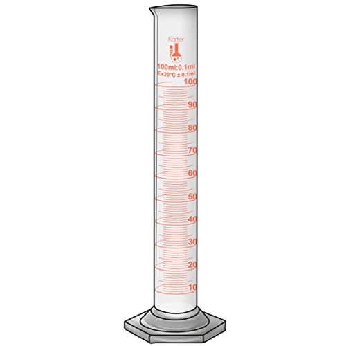 100ml Graduated Cylinder, Borosilicate 3.3 Glass, Single Metric Scale, Class B, Karter Scientific 213I51 (Pack of 6) - size: 100ml, style: Pack of 6