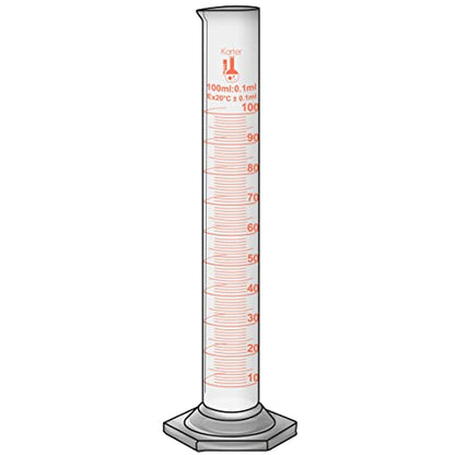 100ml Graduated Cylinder, Borosilicate 3.3 Glass, Single Metric Scale, Class B, Karter Scientific 213I51 (Pack of 6) - size: 100ml, style: Pack of 6