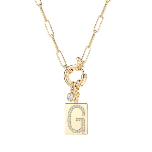 Mint & Lily Gold Initial Necklace for Women – 18K Gold Plated 24” Paperclip Chain with Sparkling Letter Pendant - style: Letter: G