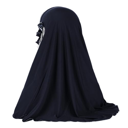 Women Soft One Piece Hijab Long Muslim Turban Islamic Full Head Scarf - color: 3 Flowers/Navy