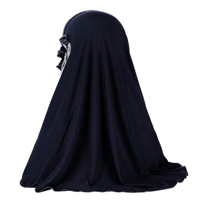 Women Soft One Piece Hijab Long Muslim Turban Islamic Full Head Scarf - color: 3 Flowers/Navy