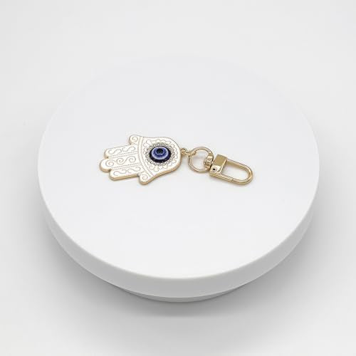 Evil Eye Keychain Hamsa Hand keychain Protection Charm for Men Women Car Key Ring Bag Purse Accessories - color: Gold White