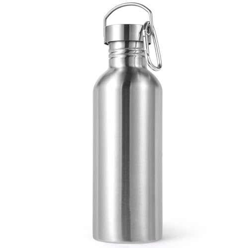 Volhoply 32oz Uninsulated Single Walled Water Bottle, Stainless Steel Sports Water Bottles with Handle, BPA Free Lightweight Water Bottles for Hiking, Biking, Running（Silver,1） - color: silver