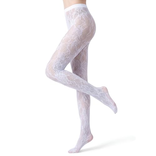 Millennials In Motion Sheer Elegance Patterned Tights - color: White Floral