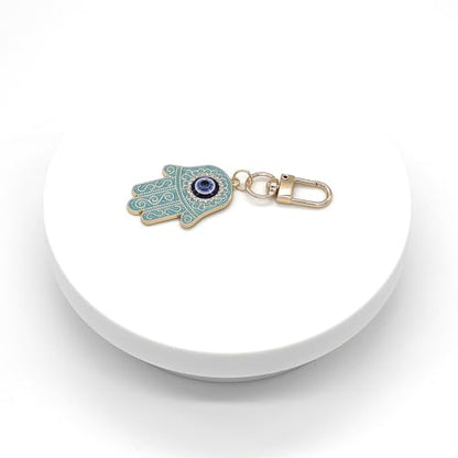 Evil Eye Keychain Hamsa Hand keychain Protection Charm for Men Women Car Key Ring Bag Purse Accessories - color: Gold Lake Blue