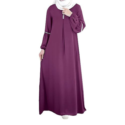 GOKKILRW Womens Solid Color Abaya Maxi Dress Modest Muslim Prayer Robe Long Sleeve Dubai Long Dress Islamic Lightweight Dress - color: Pp1, size: Small