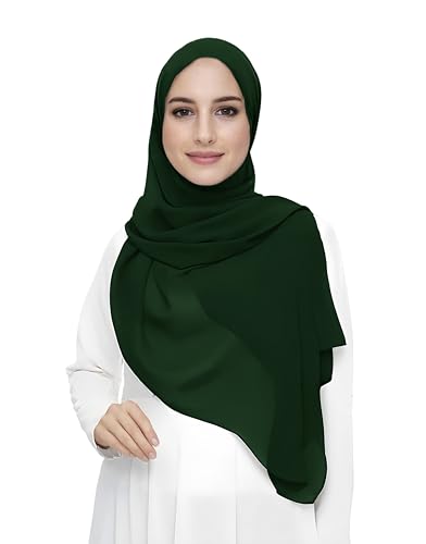 Premium Chiffon Hijab Head Scarf Shawl Wrap for Muslim Women Lightweight - color: Dark Green