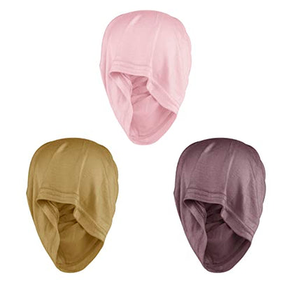 PURFUN 3 Pcs Muslim Inner Hijab Caps Women Solid Color Under Hijab Caps Stretchy Breathable Full Cover Undercap Tube Bonnet - color: Yellow+coffee+pink