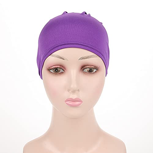 Women Flower Elastic Turban Beanie Head Scarf wrap Chemo Cap hat for Cancer Patient - color: Purple