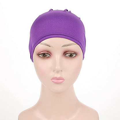 Women Flower Elastic Turban Beanie Head Scarf wrap Chemo Cap hat for Cancer Patient - color: Purple Gray