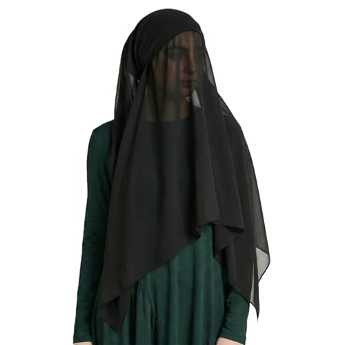 Yeieeo Instant Chiffon Hijab with Undercap (Tube or Bandage Cap), Breathable, no sweat buildup,Solid Chiffon Head Wraps - color: Black