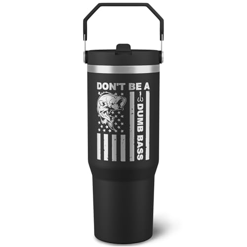 Fisherman Gifts For Men - Cool American Flag Cup - 30oz Insulated Fishing Tumbler with Handle - Fathers Day,Birthday,Christmas Gifts for Dad,Grandpa,Husband,Uncle - color: Black-fishing 01