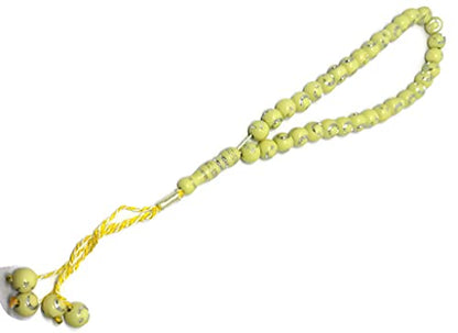 Muslim Bead Tasbih 33 Rosary AMN-277 Islam Prayer dhikr Misbaha with Moon Star Engraved on Islamic Religion Eid Ramadan Gift (Yellow) - color: Yellow