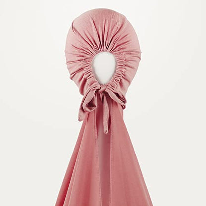 Instant Chiffon Hijab with Tie Back Under Cap Solid Color Soft Chiffon Scarf With Hijab Inner Caps For Muslim Women - color: Ash Rose