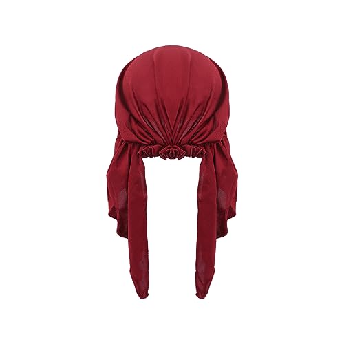 Women Muslim Headscarf Hat Pre Tied Hair Loss Turban Solid Color Chemo Baseball Cap Slouchy Bonnet Head Cover - color: Wine Red-