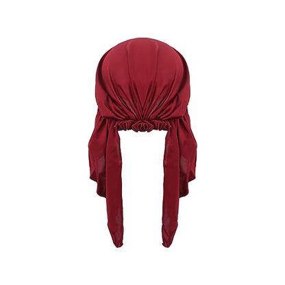 Women Muslim Headscarf Hat Pre Tied Hair Loss Turban Solid Color Chemo Baseball Cap Slouchy Bonnet Head Cover - color: Wine Red-