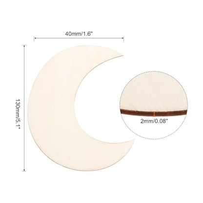 PATIKIL 5.1"x1.6" Wooden Moon, 10 Pack Unfinished Wood Moon Blank Wooden Cutouts Ornaments Natural Wood Pieces for Christmas Party Craft Projects - size: 5.1"x1.6"