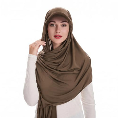 ZLYC Women Muslim Hijab Scarf with Visor Built-in Undercap Sun Protection Headwrap - color: Solid Khaki