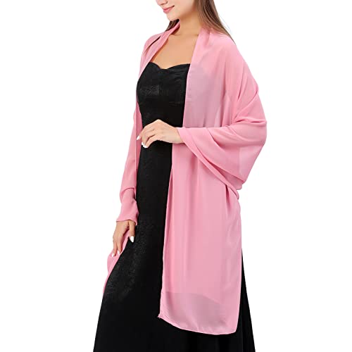 Ladiery Chiffon Shawl Wraps for Women Evening Dresses, Elegant Soft Sheer Shawls for formal dressy Bride Wedding - color: Bean Pink(1)