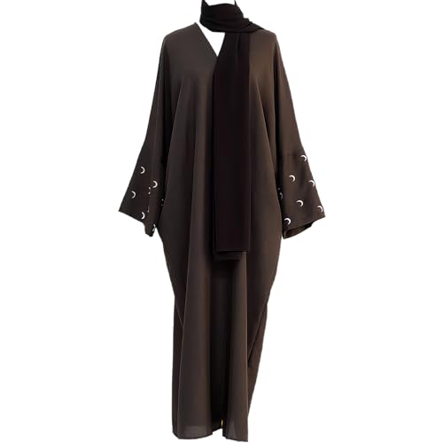 Abayas for Women Muslim with Hijab, Islamic Eid Prayer Dresses for Women, Open Abaya Dress for Girls - color: Coffee Moon, size: Medium