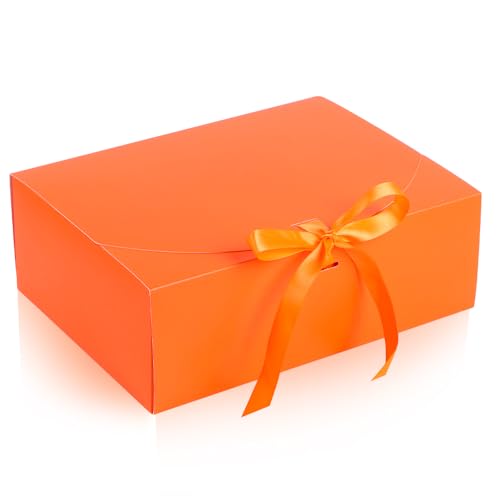 NEWSNOW 12 PCS Gift Boxes with Lids, 10x7.5x3.5 Inch Paper Gift Box, with Ribbon, Bridesmaid Proposal Box for Wedding, BirthdayPackaging, Present (Orange) - color: Orange