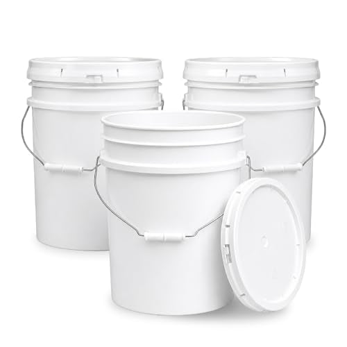 5 Gallon Bucket - Food Grade w/Lid BPA-Free, 3 Pack - White | Airtight Gasketed Tear Strip Lid, Heavy-Duty 90 Mil HDPE Plastic Pail, Bulk Storage, Food Safe Durable Container, Made in USA - size: 3 Packs