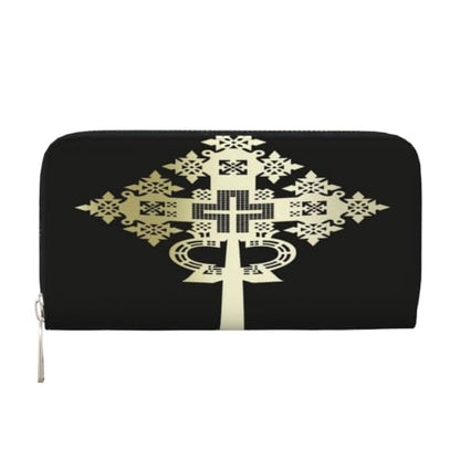 Ethiopian Cross PU Leather Long Wallet for Women Men, Zipper Clutch Wallet RFID Card Holder Organizer - color: Ethiopian Cross3