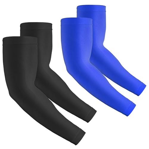 2 Pairs UV Protection Cooling Arm Sleeves Compression Sun Sleeves for Men Women Youth, Tattoo Cover Up, UPF 50 - color: 2 Pairs: 1 Pair Black & 1 Pair Blue