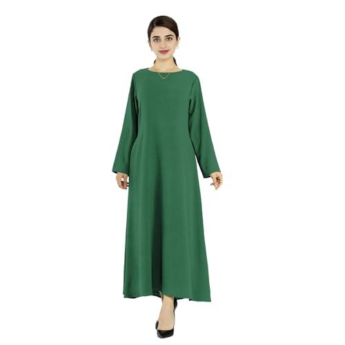 Women Abaya Muslim Dress Long Sleeve Modest Prayer Maxi Kaftan Islamic Clothes with Pockets - color: Dark Green, size: Small