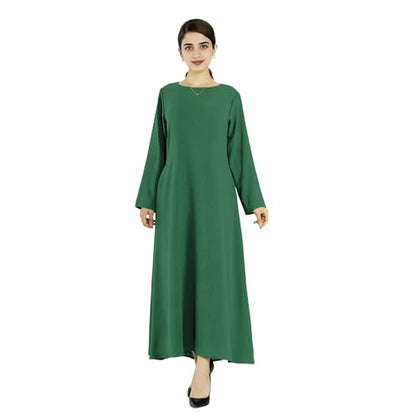 Women Abaya Muslim Dress Long Sleeve Modest Prayer Maxi Kaftan Islamic Clothes with Pockets - color: Dark Green, size: Medium