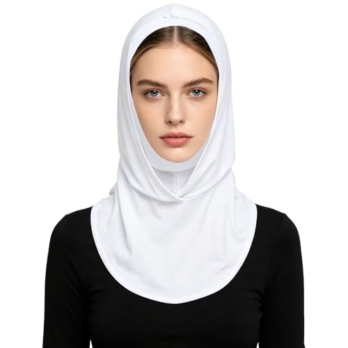 dPois Plain Ready To Wear Amira Hijab for Women Soft Muslim One Piece Instant Hijab Headscarf for Daily Wear - color: White