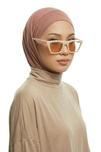 Aisha's Design Practical Cotton Bonnet with Built-In Neck Cover and Ear Access - color: Caramel Brown