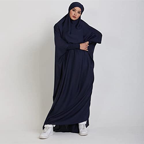 ODIZLI Muslim One Piece Prayer Hijab Dress Women Hooded Abaya Full Cover Islam Dubai Modest Robe - color: Dark Blue, size: One Size