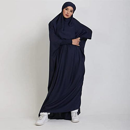 ODIZLI Muslim One Piece Prayer Hijab Dress Women Hooded Abaya Full Cover Islam Dubai Modest Robe - color: Dark Blue, size: One Size