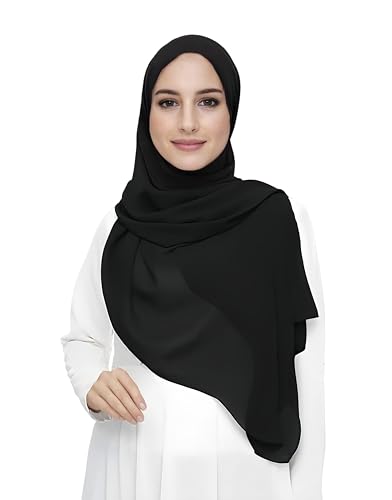 Premium Chiffon Hijab Head Scarf Shawl Wrap for Muslim Women Lightweight - color: Black