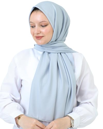 Prien Hijab For Women Muslim Lightweight Scarf Head Scarves For Girls Islamic Long Headscarf Chiffon Shawl Prayer Set Ramadan - color: Grey