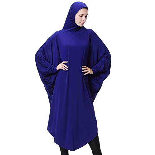 khalat Women's One-Piece Muslim Abaya Dress Large Overhead Prayer Ramadan Long Hijab Dress - color: Blue, size: Medium