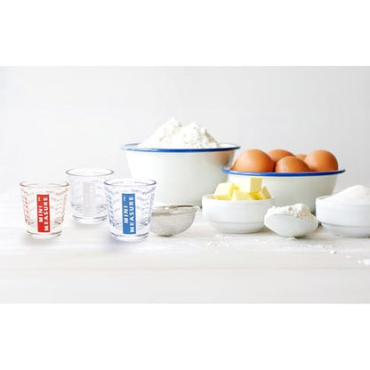 Kolder Mini Measure Multi-Purpose Shot Glass, Heavyweight Glass, Patriotic Red White And Blue, 3-Piece Set, For Liquid And Dry Ingredients And Precise Recipe Prep - color: Red, White and Blue, size: Set of 3