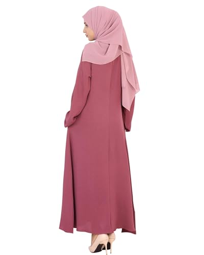 Solid Color Women Abaya Modest Muslim Prayer Robe Long Sleeve Dubai Maxi Dress Islamic Lightweight Dress - color: Dark Red, size: Large