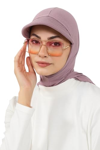 Aisha's Design Full Coverage Cotton Bonnet Hijab with Visor Modest Underscarf Bonnet - color: Lilac