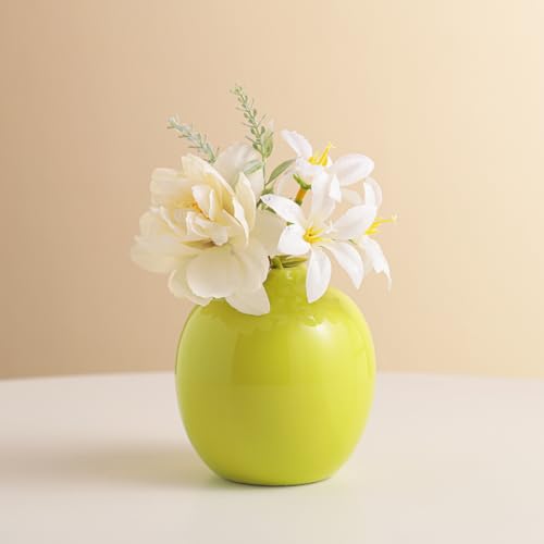 Set of 3 Ceramic Vase with Artificial Flowers,Small Pink Cream,Green for Flowers Cute Vase,Mini Ceramic Beige Table Decorations；Vases for Your Kitchen, Bedroom, Office, Living Room