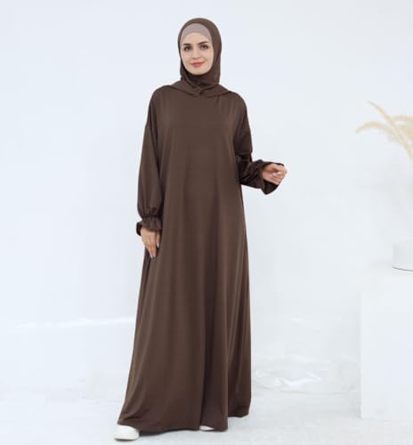 Muslim Dress for Women Pakistani Kaftan Abaya Robe Arabic Islamic Prayer Clothes Dubai Outfits - color: Dark Coffee