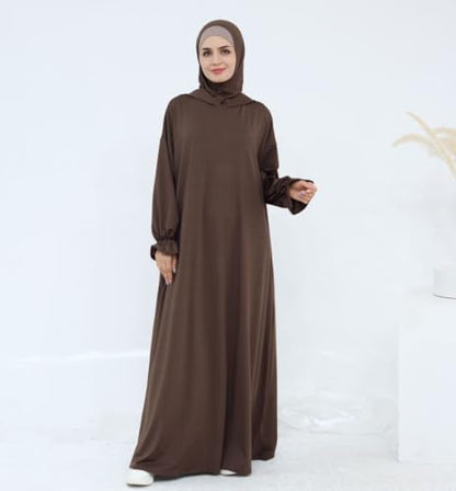 Muslim Dress for Women Pakistani Kaftan Abaya Robe Arabic Islamic Prayer Clothes Dubai Outfits - color: Dark Coffee